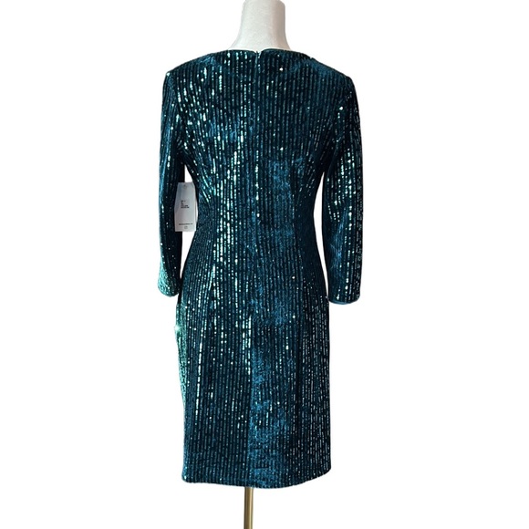 New Julia Jordan Teal Velvet Sequin Stripe Long Sleeve Sheath Party Dress Size 4 - Picture 9 of 11